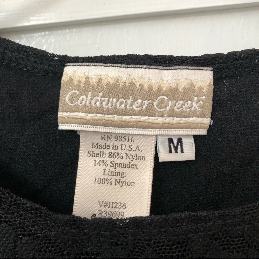Coldwater Creek black stretch lace short sleeve crew neck partial lined M - Picture 4 of 7